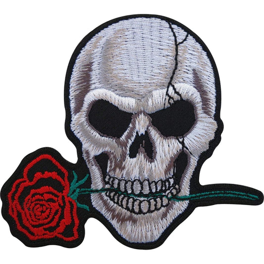 Biker Patch Skull Rose Embroidered Badge Iron On / Sew On Clothes Jacket Jeans