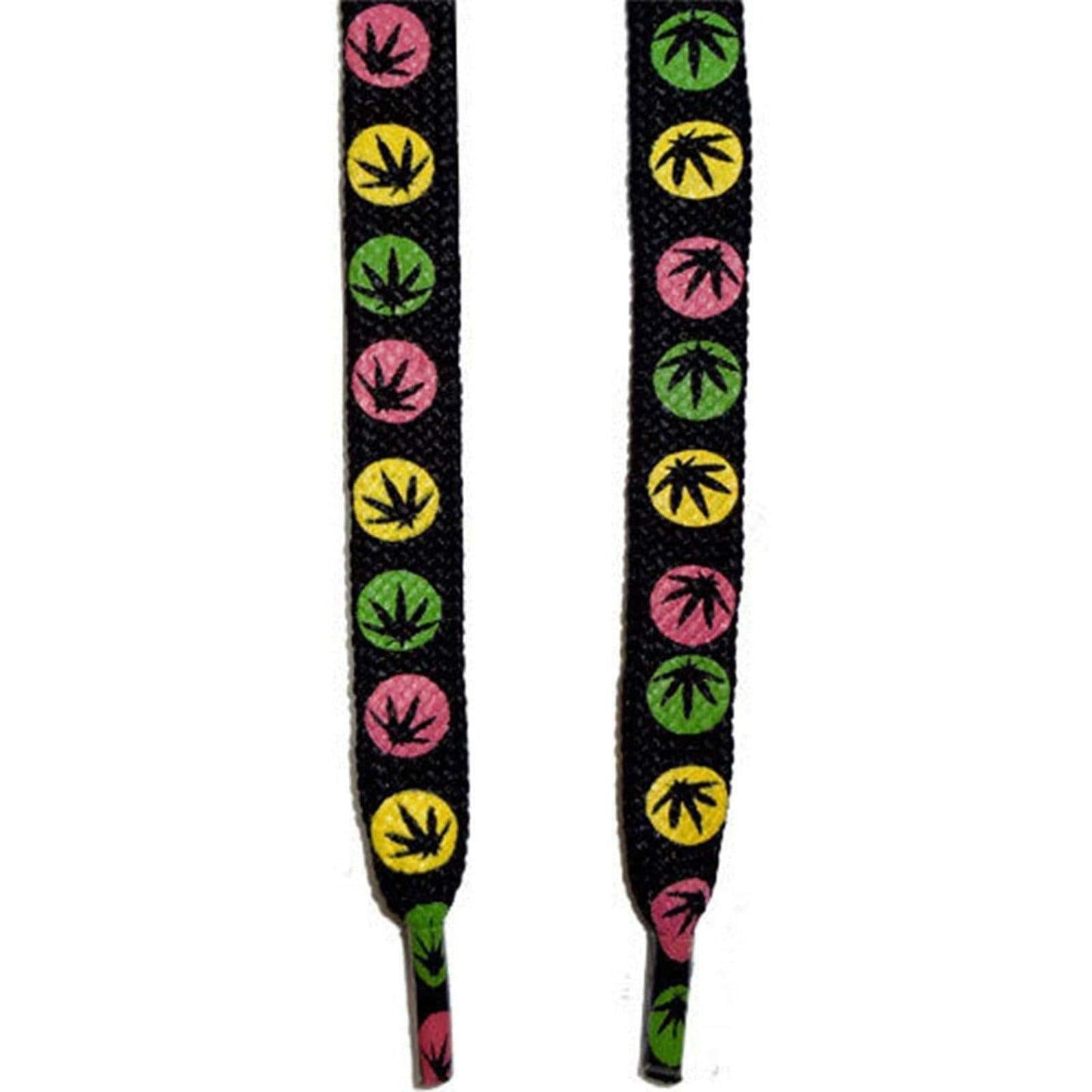 Black Cannabis Leaf Rasta Shoe Laces for Mens Womens Run Trainers Boots Sneakers