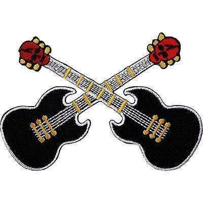 Black Electric Cross Guitars Embroidered Iron / Sew On Patch Guitar Skull Badge