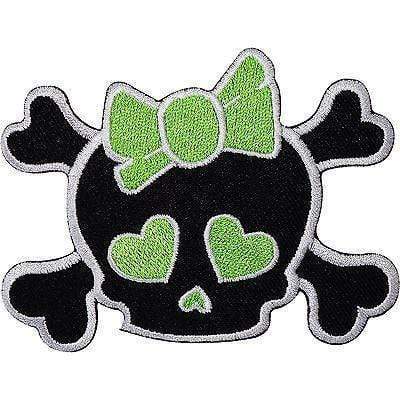 Black Girl Skull Green Bow Heart Embroidered Iron Sew On Patch T Shirt Bag Badge