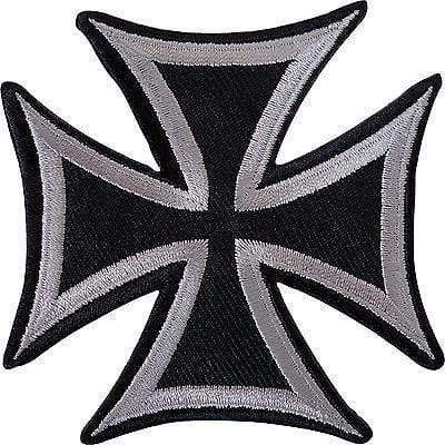 Black Grey Maltese Cross Embroidered Iron Sew On Patch Shirt Jeans Jacket Badge