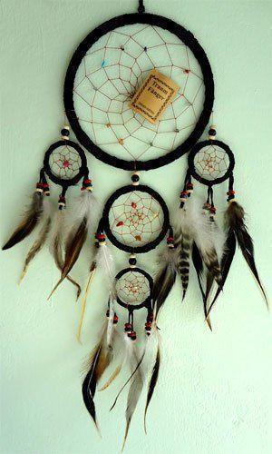 Black Handmade Native American Indian Dreamcatcher Feathers Suede Leather Medium