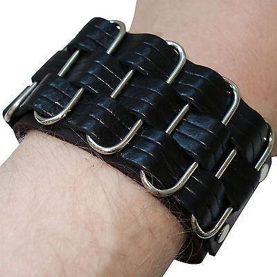 Black Leather Bracelet Wristband Bangle Mens Womens Ladies Boys Girls Jewellery