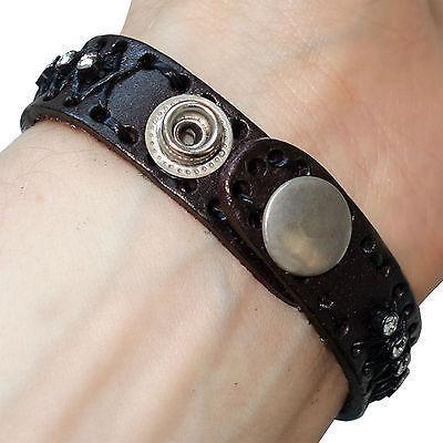 Black Leather Crystal Bracelet Wristband Bangle Mens Womens Girls Boys Jewellery