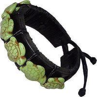Black Leather Green Turtle Bracelet Wristband Tortoise Bangle Womens Ladies Girl