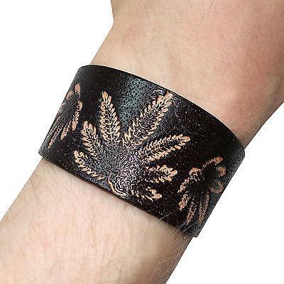 Black Leather Marijuana Bracelet Wristband Bangle Mens Womens Ladies Jewellery
