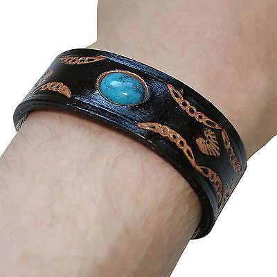 Black Leather Turquoise Stone Bracelet Wristband Bangle Mens Womens Jewellery Black Leather Turquoise Stone Bracelet Wristband Bangle Mens Womens Jewellery