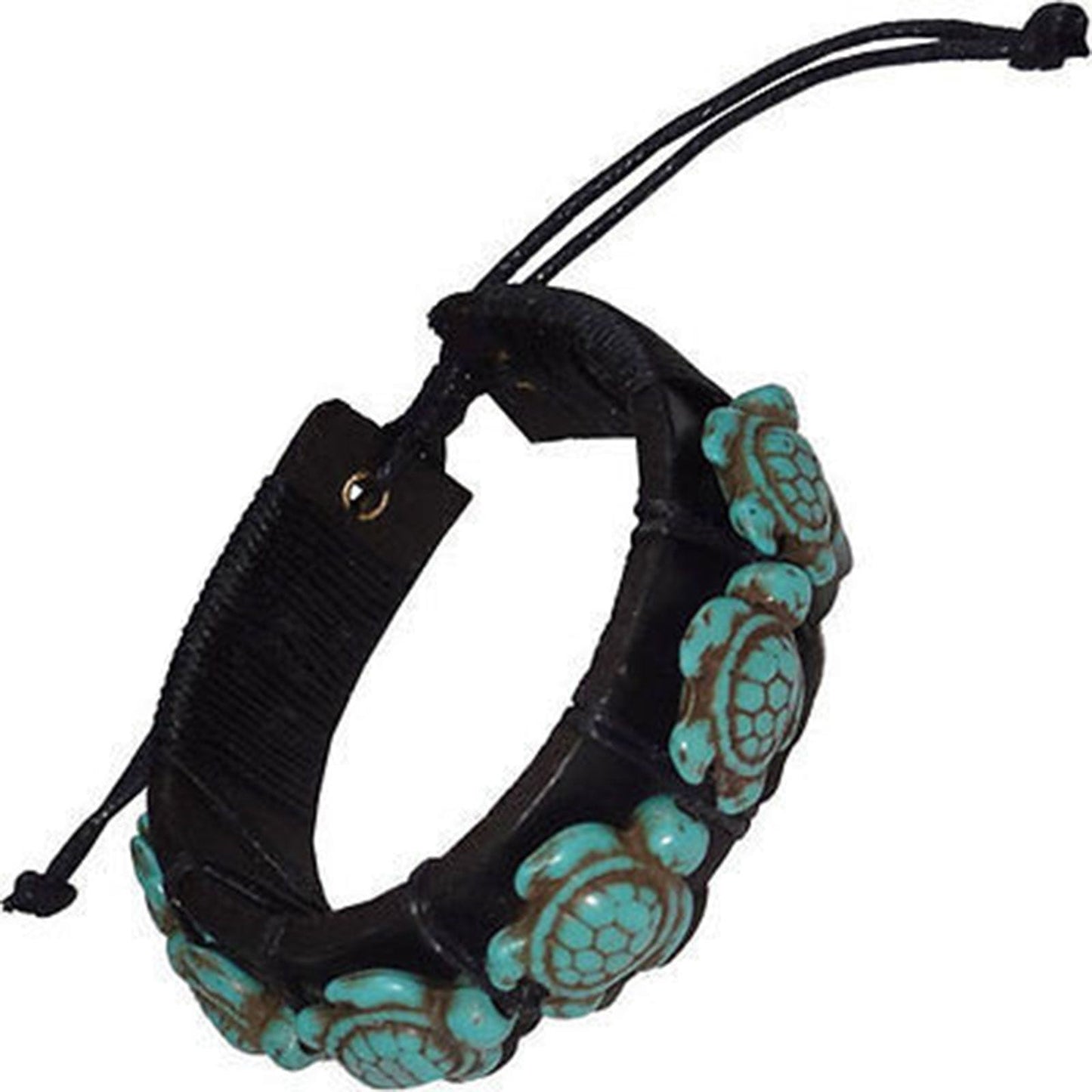 Black Leather Turquoise Turtle Bracelet Wristband Tortoise Bangle Mans Ladies