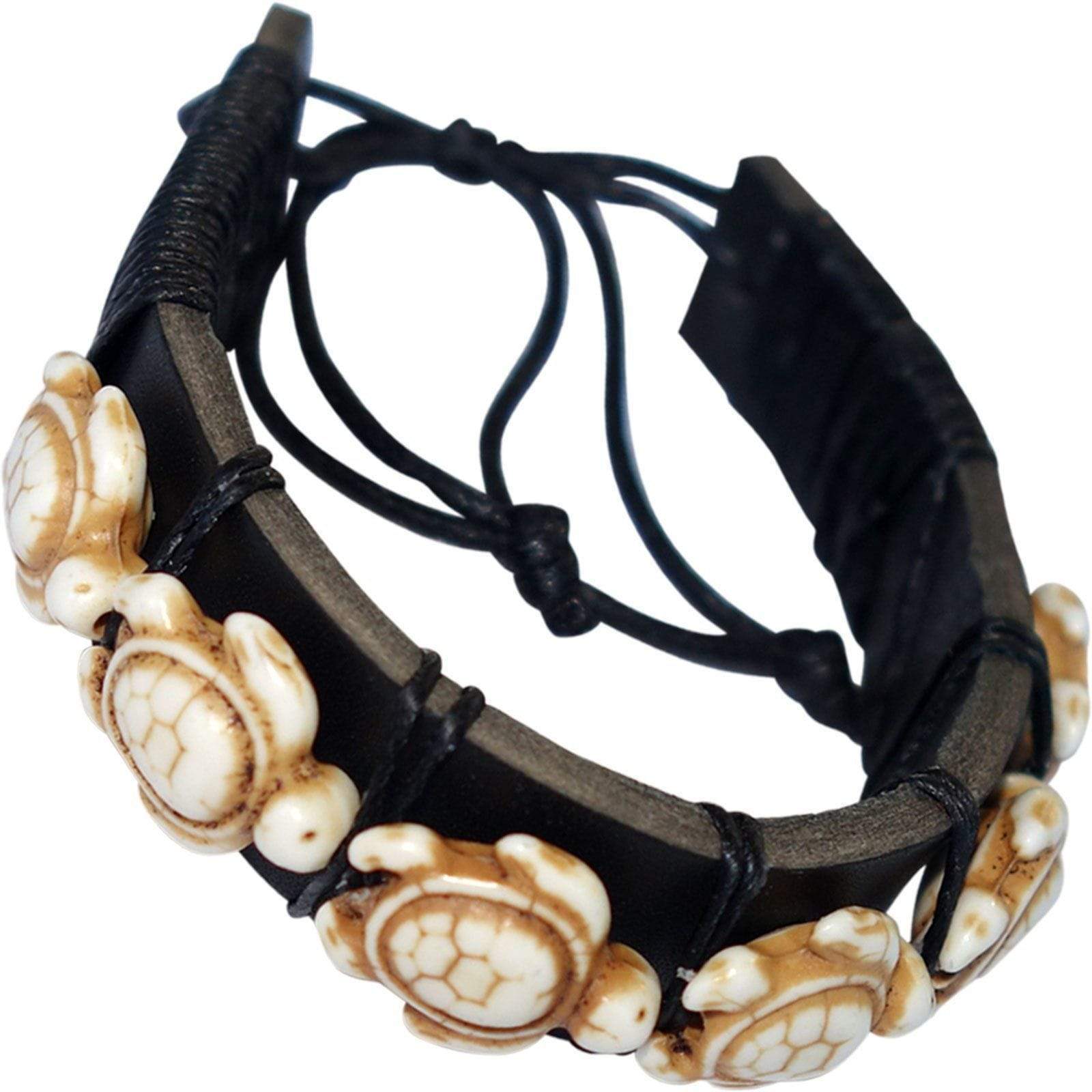 Black Leather Turtle Wristband Bracelet Bangle Mens Womens Ladies Boys Jewellery