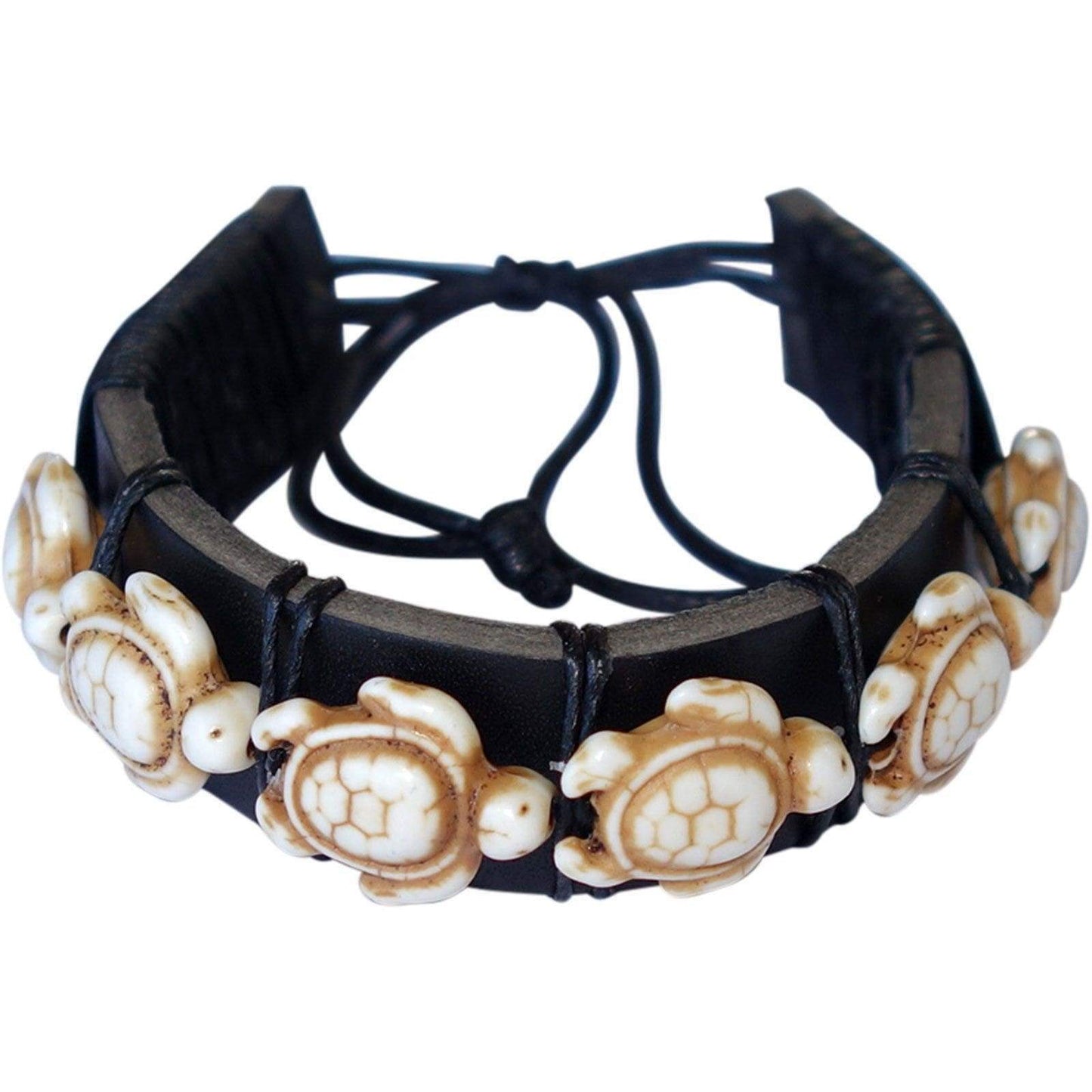 Black Leather Turtle Wristband Bracelet Bangle Mens Womens Ladies Boys Jewellery