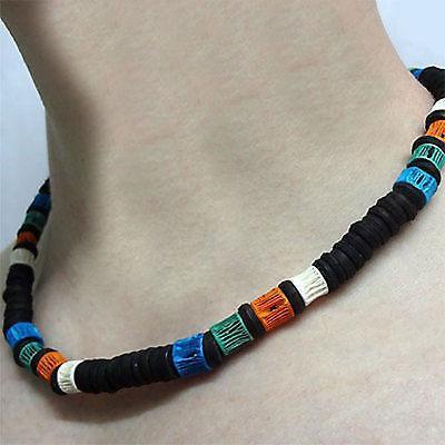 Black Multicoloured Wood Bead Elastic Stretch Necklace Chain Choker Mans Womens