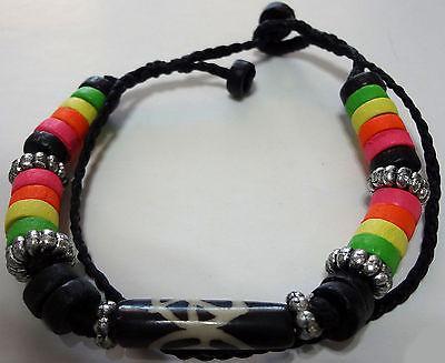 Black Neon Beads Peace Sign Symbol Bracelet Wristband Bangle Womens Jewellery