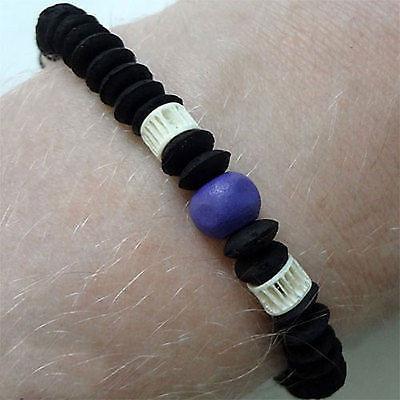 Black Purple Wood Bead Surfer Bracelet Wristband Bangle Tribal Ethnic Jewellery