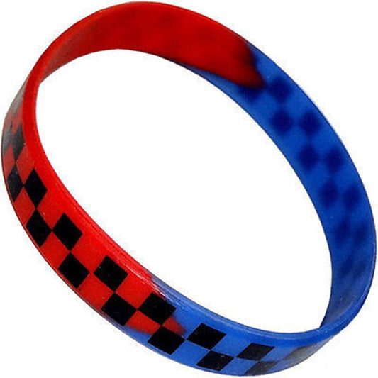 Black Red Blue Checked Rubber Silicone Wristband Bracelet Bangle Mans Woman Kids