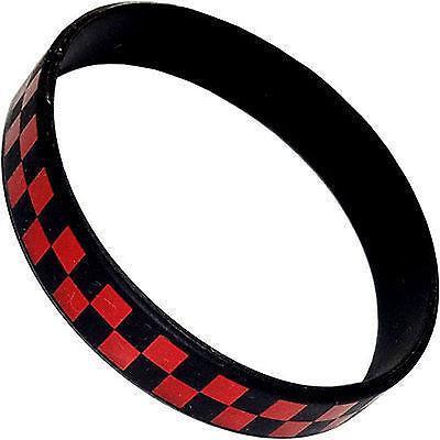 Black Red Check Rubber Silicone Wristband Bracelet Bangle Mens Ladies Jewellery