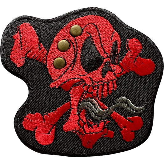 Black Red Skull and Crossbones Patch Iron Sew On Clothes Bag Embroidered Badge