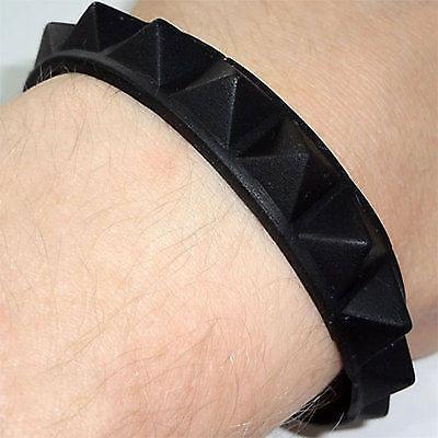 Black Rubber Silicone Pyramid Stud Bracelet Wristband Bangle Mens Womens Ladies