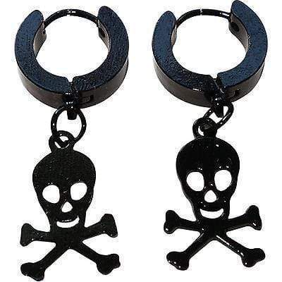 Black Skull and Crossbones Hoop Huggie Stud Earrings Mens Womens Ladies Boy Mans