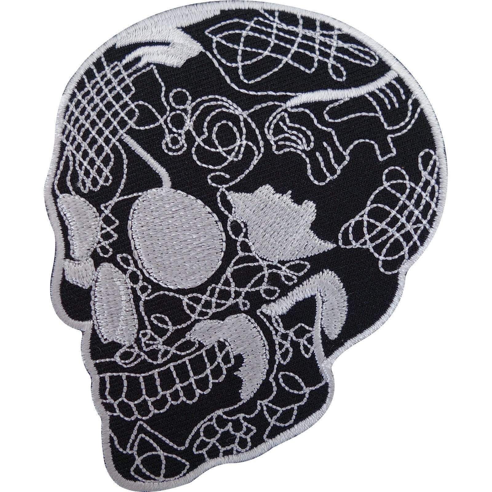 Black Skull Patch Embroidered Iron Sew On Motorcycle Jacket Bag Rockabilly Badge