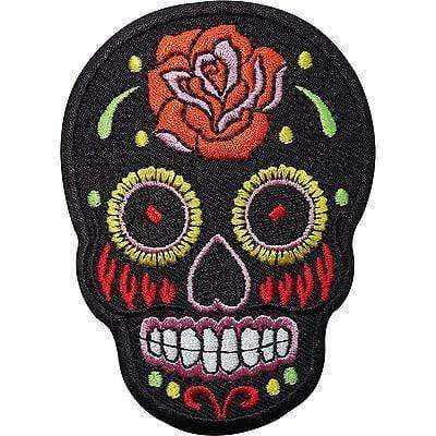 Black Skull Rose Flower Embroidered Iron / Sew On Patch Clothes Badge Transfer