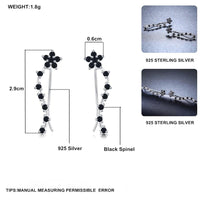 Black Spinel Gemstone Flower 925 Sterling Silver Stud Earrings