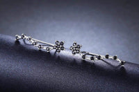 Black Spinel Gemstone Flower 925 Sterling Silver Stud Cuff Earrings