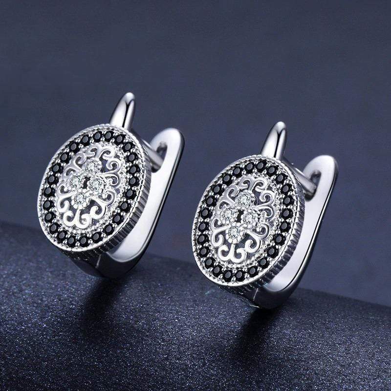 Black Spinel Stone Round 925 Sterling Silver Stud Earrings