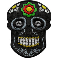 Black Sugar Skull Patch Iron Sew On Embroidery Badge Flower Embroidered Applique