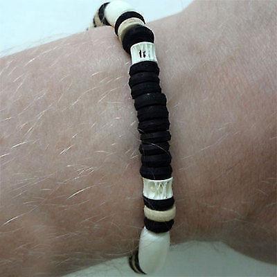Black White Wood Bead Surf Beach Bracelet Wristband Bangle Mens Womens Jewellery