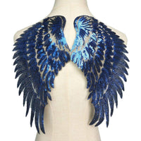 Blue Angel Wings Iron On Patch / Sew On Large Cherub Wings Sequin Embroidered Badge Sequins Embroidery Applique