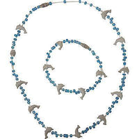 Blue Dolphin Bead Necklace Chain + Wristband Bracelet Girl Kid Toddler Jewellery