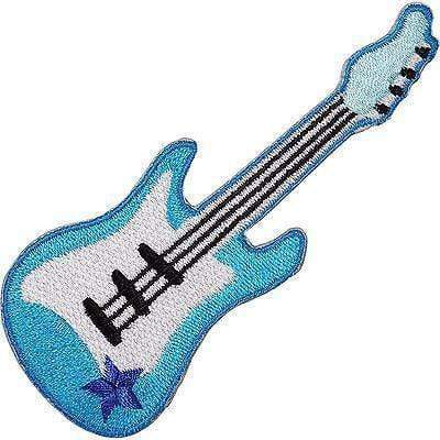 Blue Electric Guitar Embroidered Iron / Sew On Patch Rock Music Shirt Bag Badge