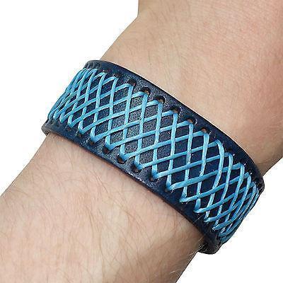 Blue Leather Cuff Bracelet Wristband Bangle Mens Womens Ladies Girls Boys Kids