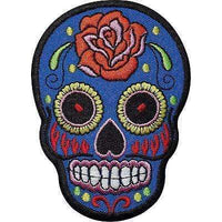 Blue Skull Rose Flower Embroidered Iron / Sew On Patch Clothes Badge Transfer