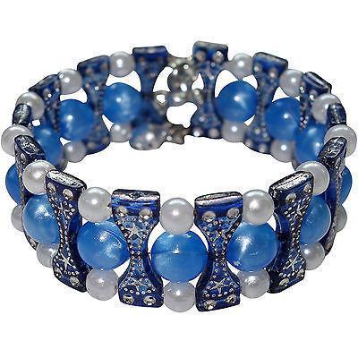 Blue Sparkle Shiny Glitter Beaded Bracelet Wristband Bangle Womens Ladies Girls Blue Sparkle Shiny Glitter Beaded Bracelet Wristband Bangle Womens Ladies Girls