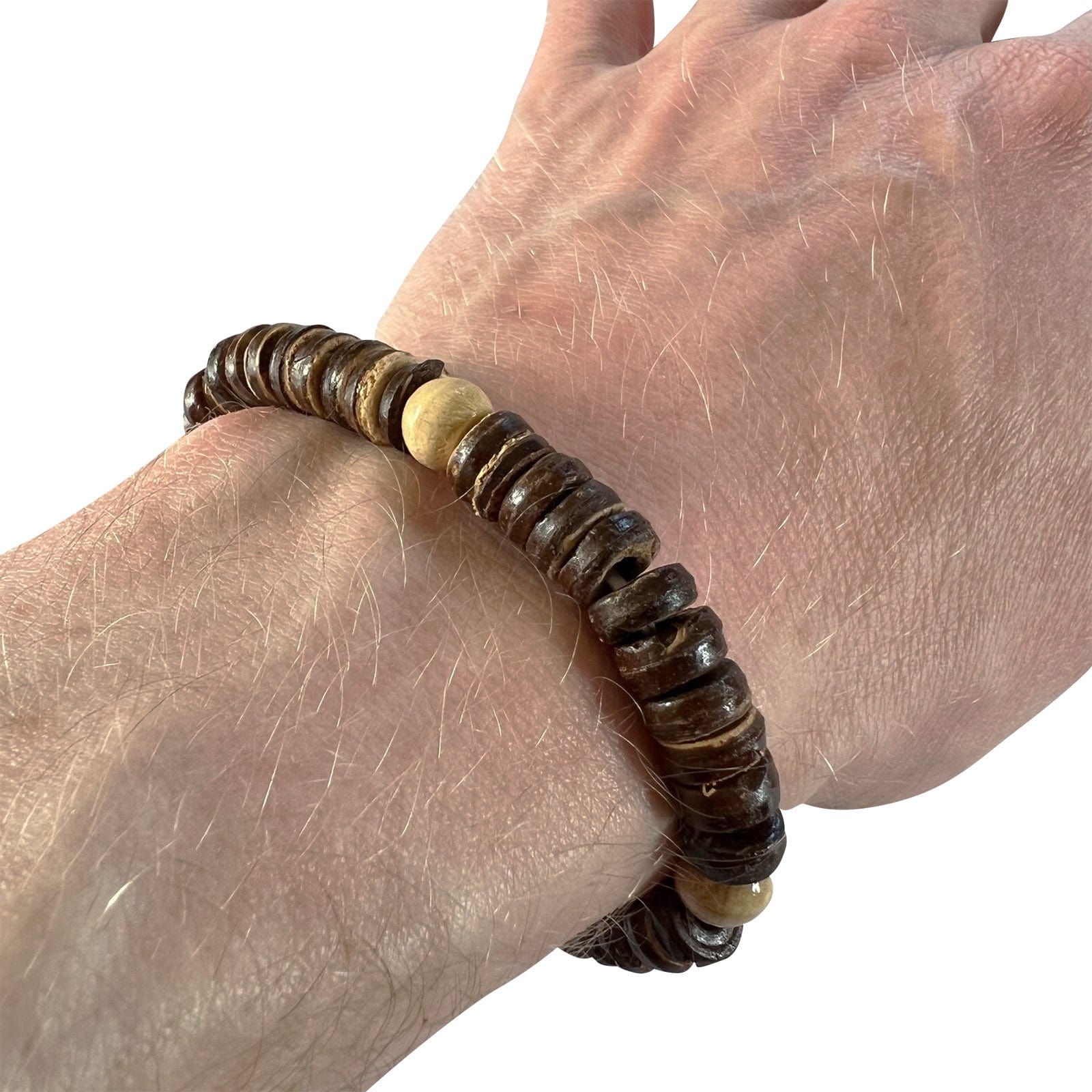 Brown Beaded Wood Bracelet Wristband Bangle Wooden Beads Mens Handmade Jewellery