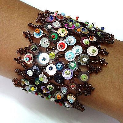 Brown Beads Sequins Bracelet Wristband Bangle Womens Ladies Girls Kids Jewellery