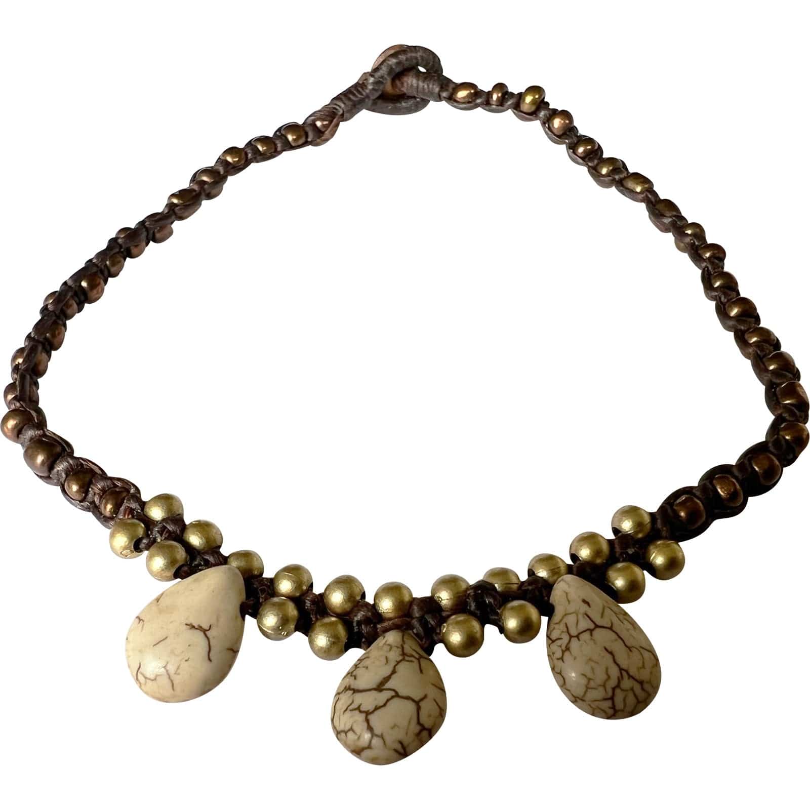 Brown Bronze Gold White Beads Anklet Foot Chain Ankle Bracelet Womens Jewellery