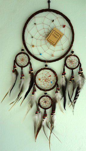 Brown Handmade Native American Indian Web Dreamcatcher Feathers Suede Medium