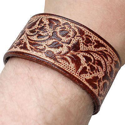 Brown Leather Floral Flower Bracelet Wristband Bangle Mens Womens Ladies Girls