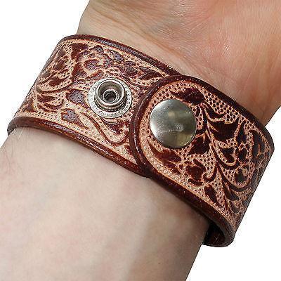Brown Leather Floral Flower Bracelet Wristband Bangle Mens Womens Ladies Girls