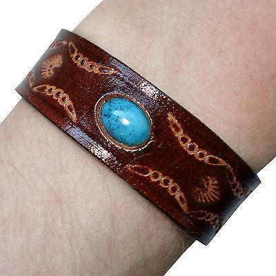Brown Leather Turquoise Stone Bracelet Wristband Bangle Mens Womens Jewellery Brown Leather Turquoise Stone Bracelet Wristband Bangle Mens Womens Jewellery