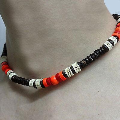 Brown Neon Orange Wooden Beads Fish Bone Elastic Stretchy Necklace Chain Choker Brown Neon Orange Wooden Beads Fish Bone Elastic Stretchy Necklace Chain Choker