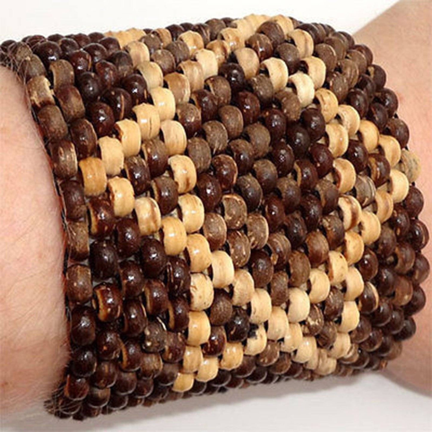 Brown Wood Beads Jewish Star of David Wristband Bracelet Bangle Mens Womens Boys
