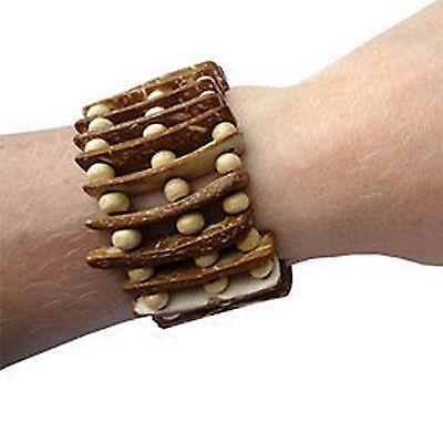 Brown Wood Beads Surf Wristband Bracelet Bangle Mens Ladies Boys Girls Jewellery