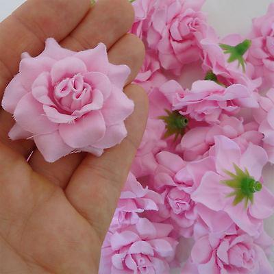 Bulk Artificial Pink Roses Silk Flower Heads Fake Fabric Rose Head for Hair Clip