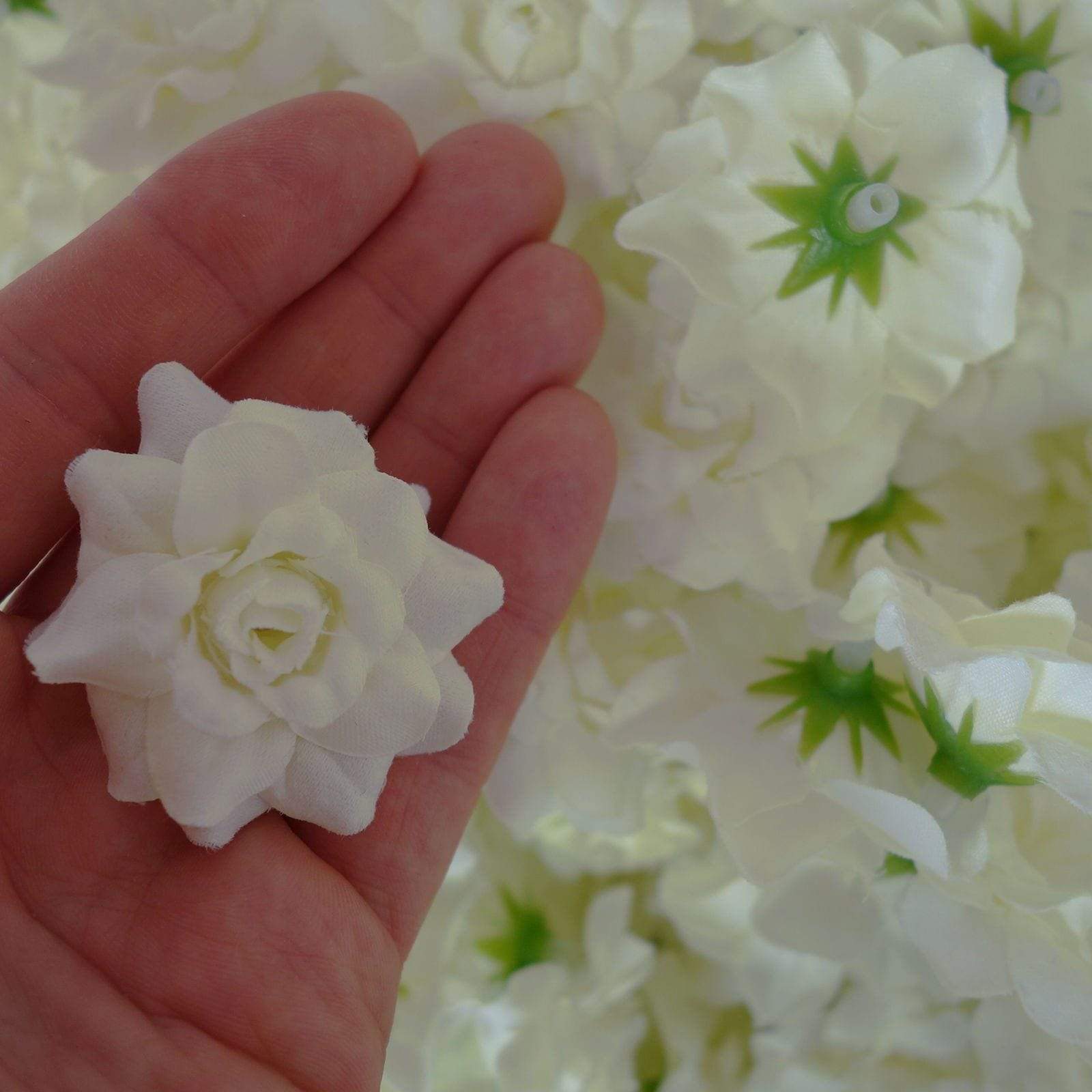 24 Bulk Artificial White Cream Roses Fabric Flower Heads for Hair Clips Head Bands