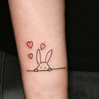 Bunny Rabbit Red Love Hearts Temporary Tattoo Sticker Removable Stick On Transfer Flash Fake Tattoo