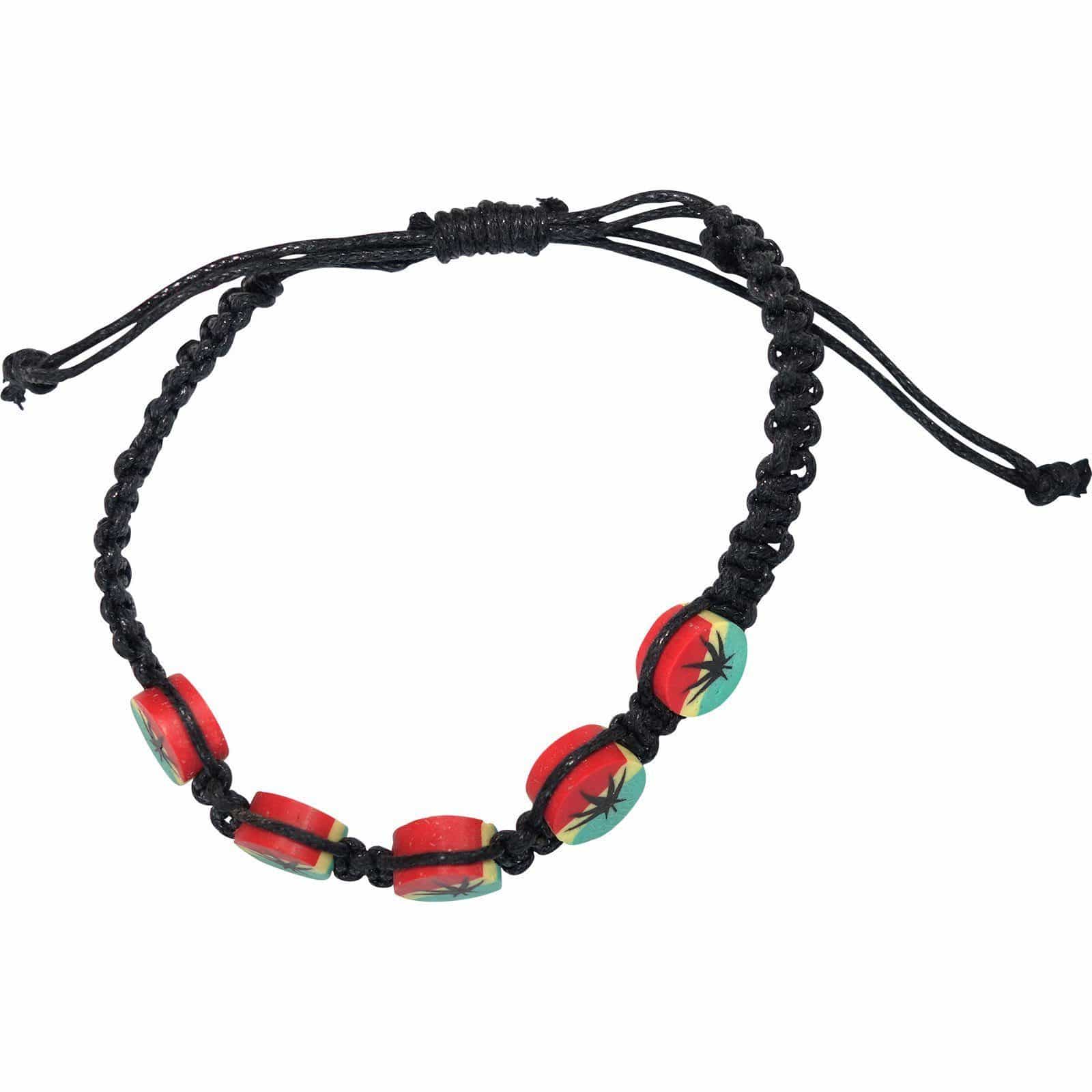Cannabis Leaf Rasta Bracelet Black Wristband Bangle Mens Womens Ladies Jewellery