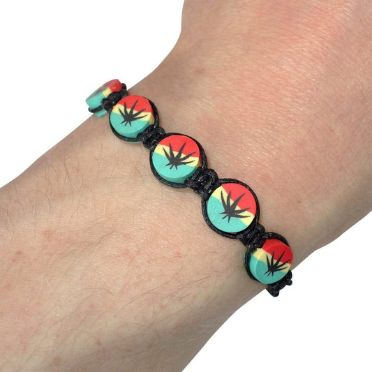 Cannabis Leaf Rasta Bracelet Black Wristband Bangle Mens Womens Ladies Jewellery